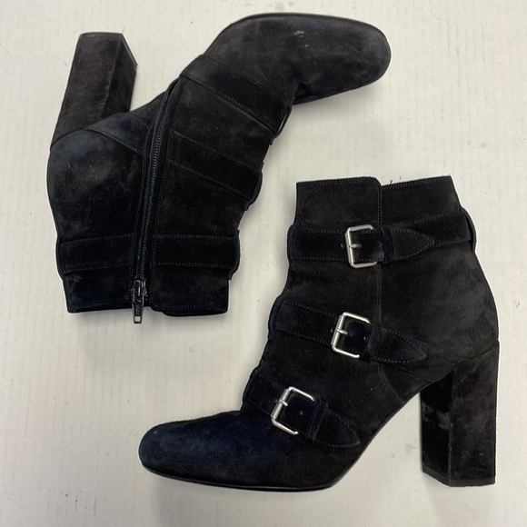 Saint Laurent suede heeled buckle boots